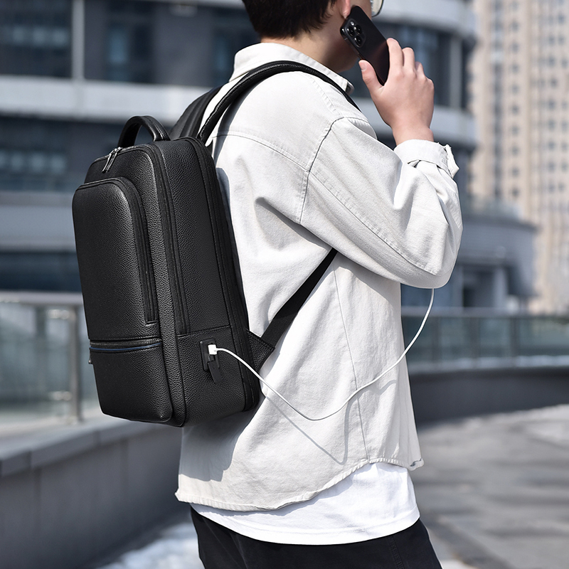 PU Leather Men's Backpack USB  - Leather Work Backpack review and price