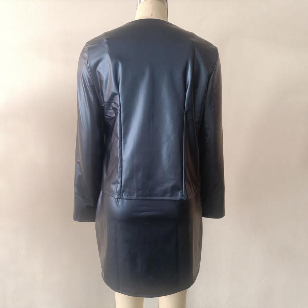 Women Faux Leather Skirt Suit  - Leather Work Outfit review and price