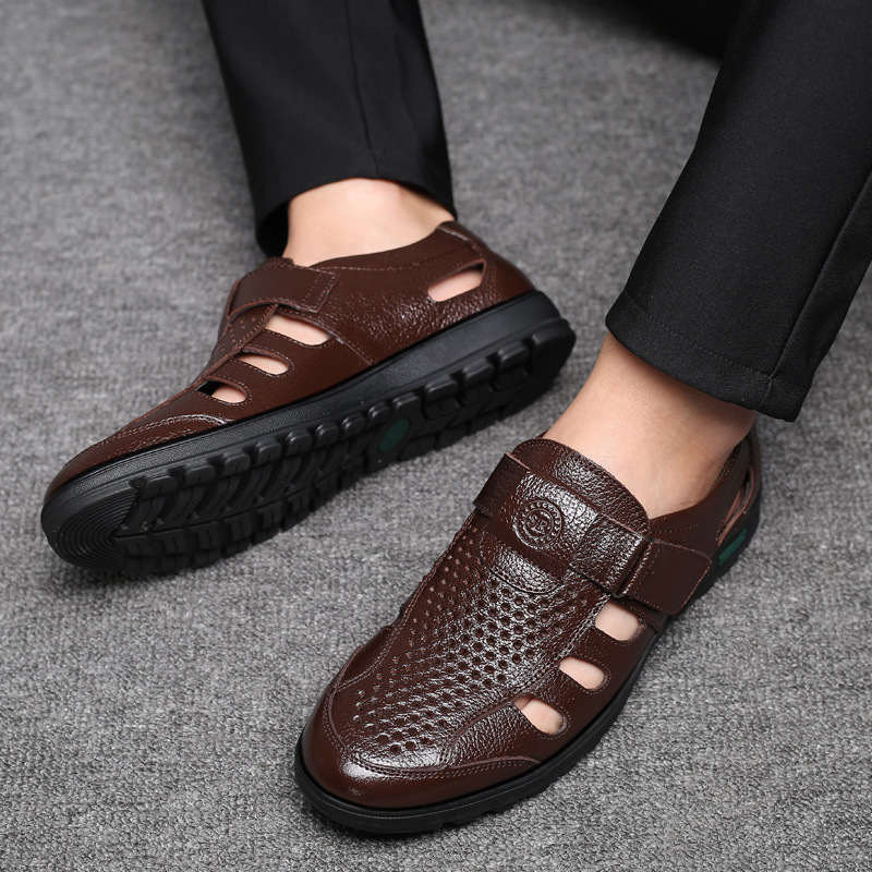 Men's Leather Sandals Hollow O - Leather Work Outfit review and price